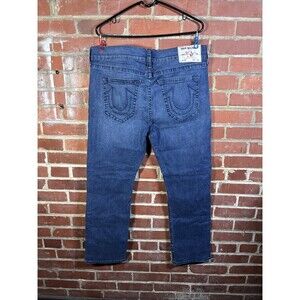True Religion Ricky Relaxed Straight Blue Jeans Mens Stretch Size 36, Real 37x30